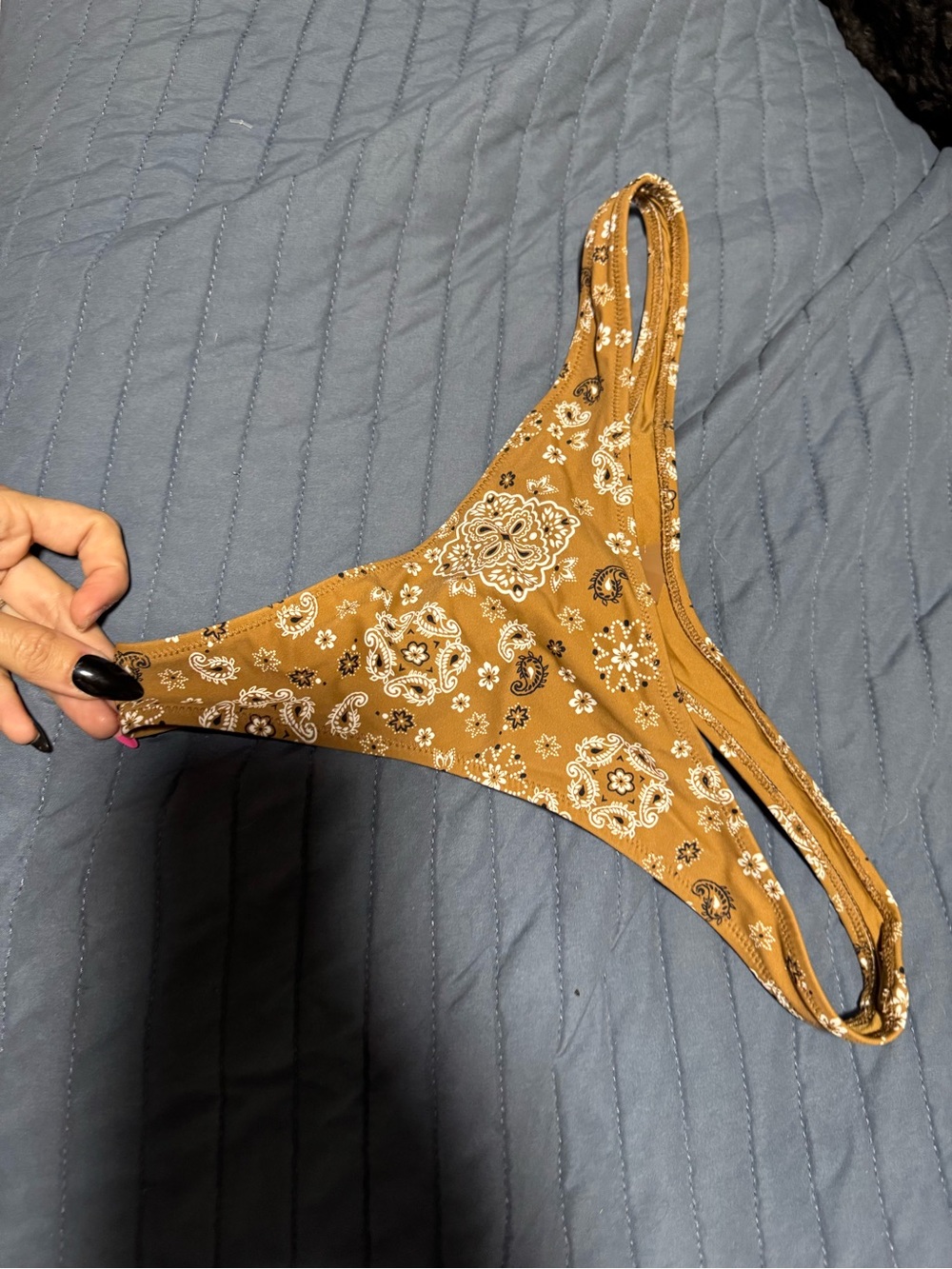 SKIMS Paisley String Bikini Thong - Brown Tan